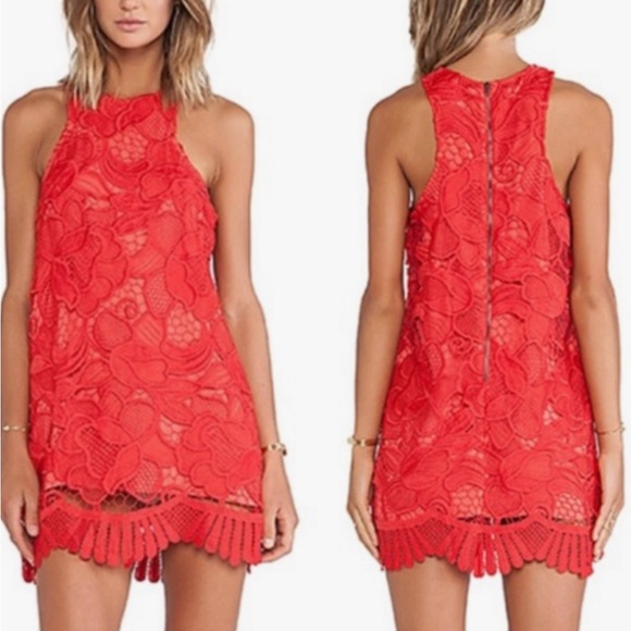 Lovers + Friends Red Lace Crochet Dress Influencer Favorite Sz XS - Picture 1 of 6